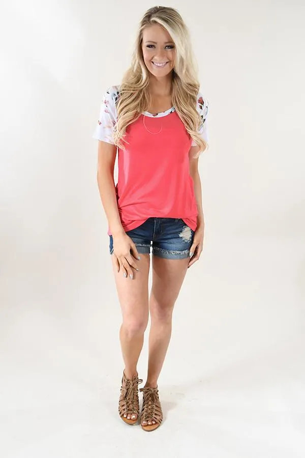 Grapefruit Floral Sleeve Top