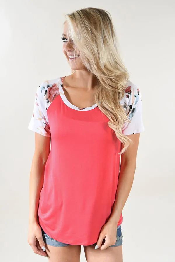 Grapefruit Floral Sleeve Top