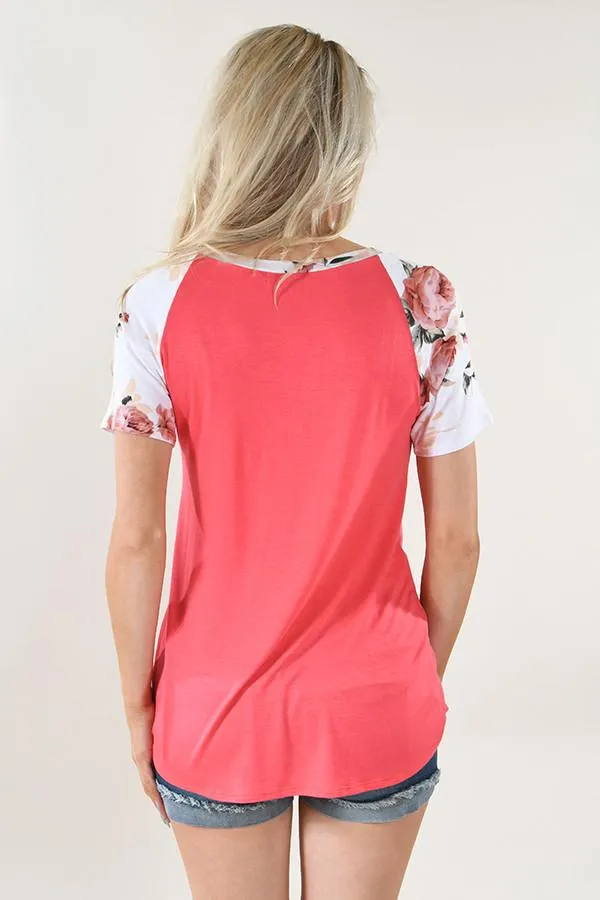 Grapefruit Floral Sleeve Top