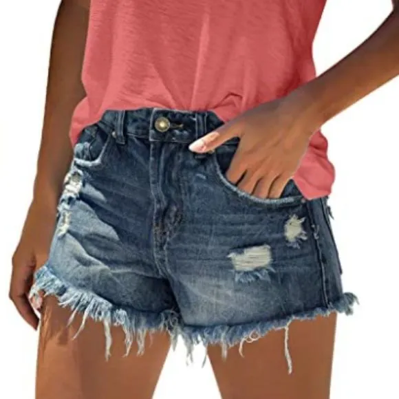 GRAPENT Women's Ripped High Waist Jeans Shorts