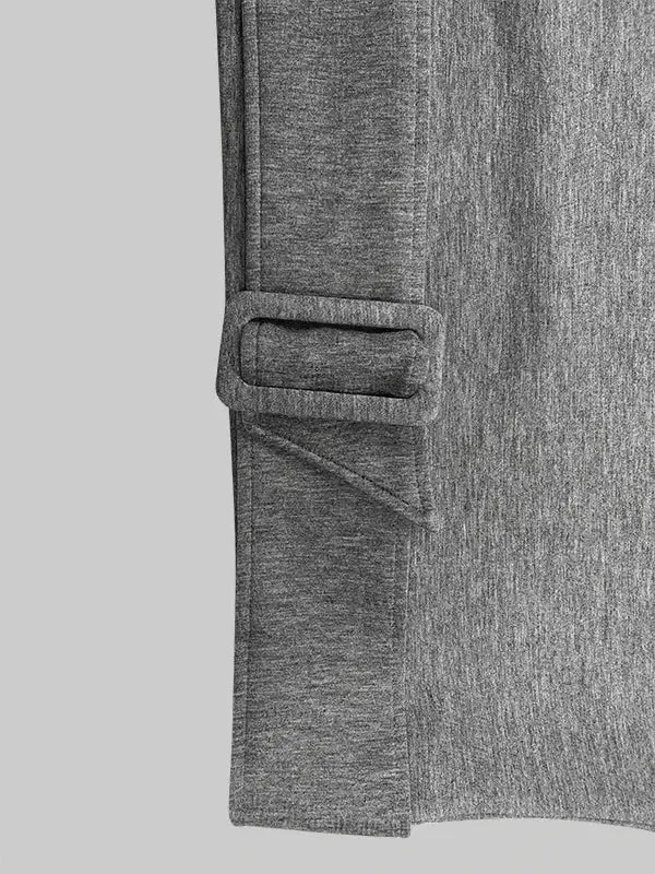 Gray Loose Belt Buckle Pullover