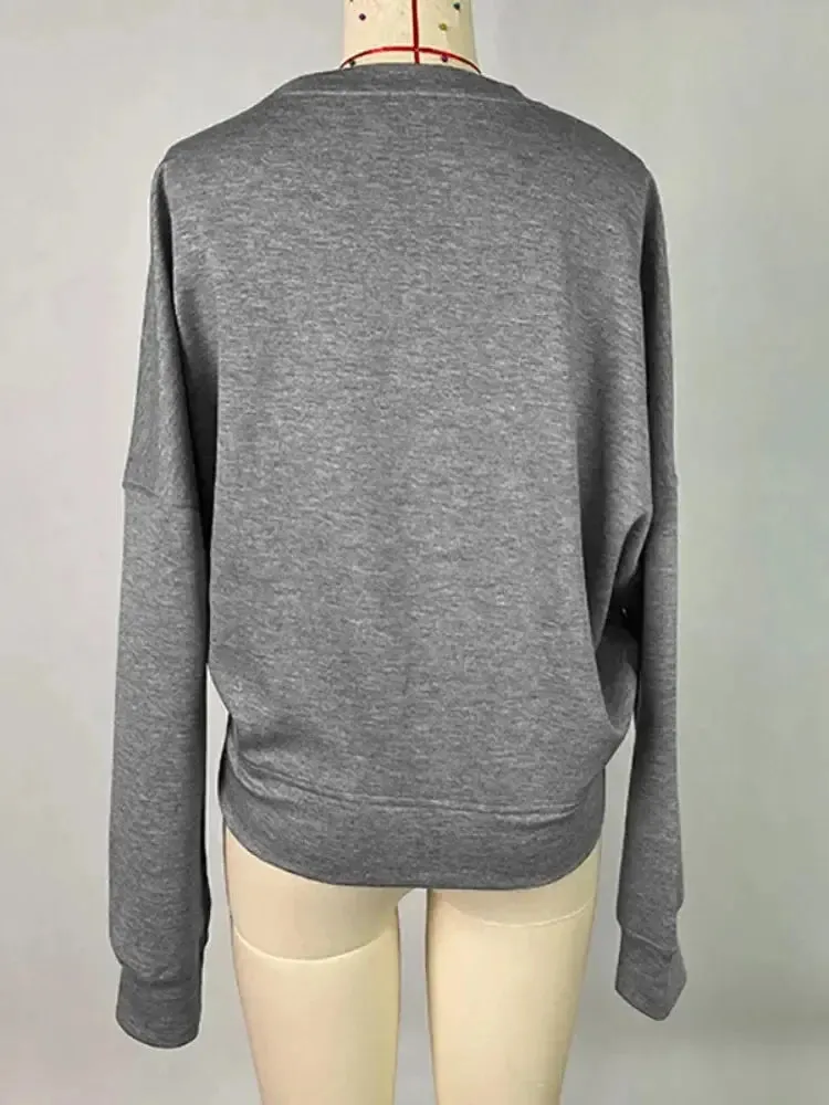 Gray Loose Belt Buckle Pullover