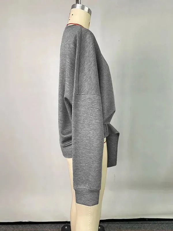 Gray Loose Belt Buckle Pullover