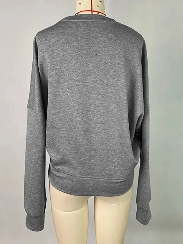 Gray Loose Belt Buckle Pullover