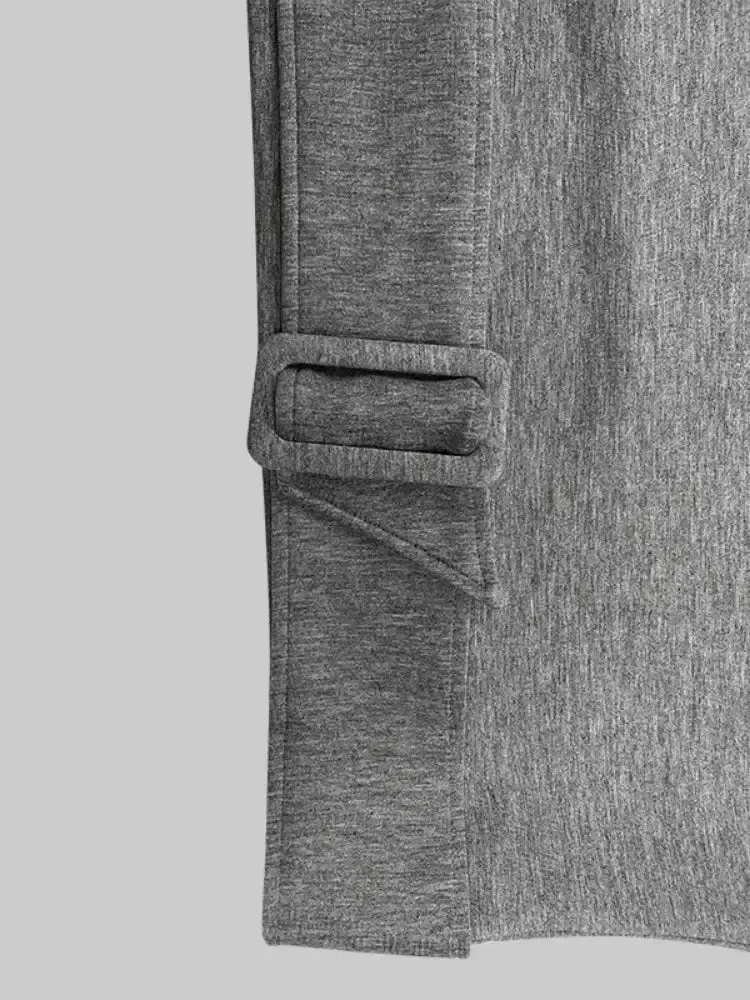 Gray Loose Belt Buckle Pullover