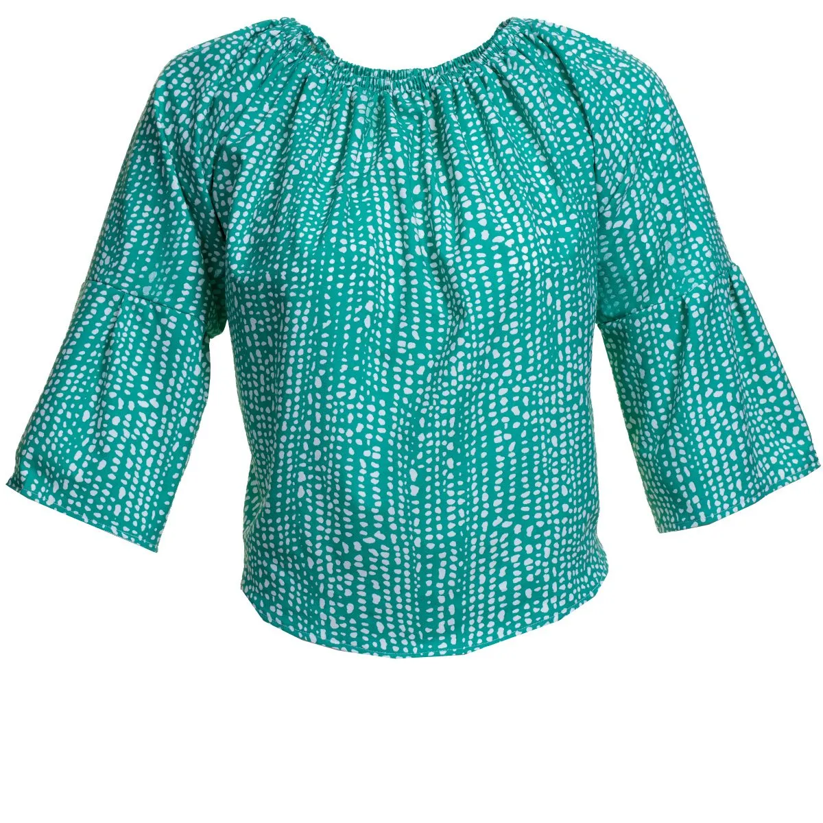 Green & White Long Sleeve Off the Shoulder Blouse for Women - Going Out Tops for Ladies