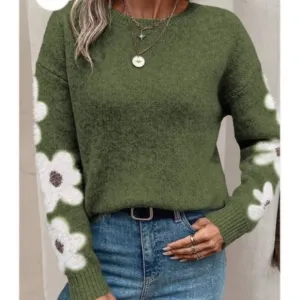 Green floral crewneck sweater