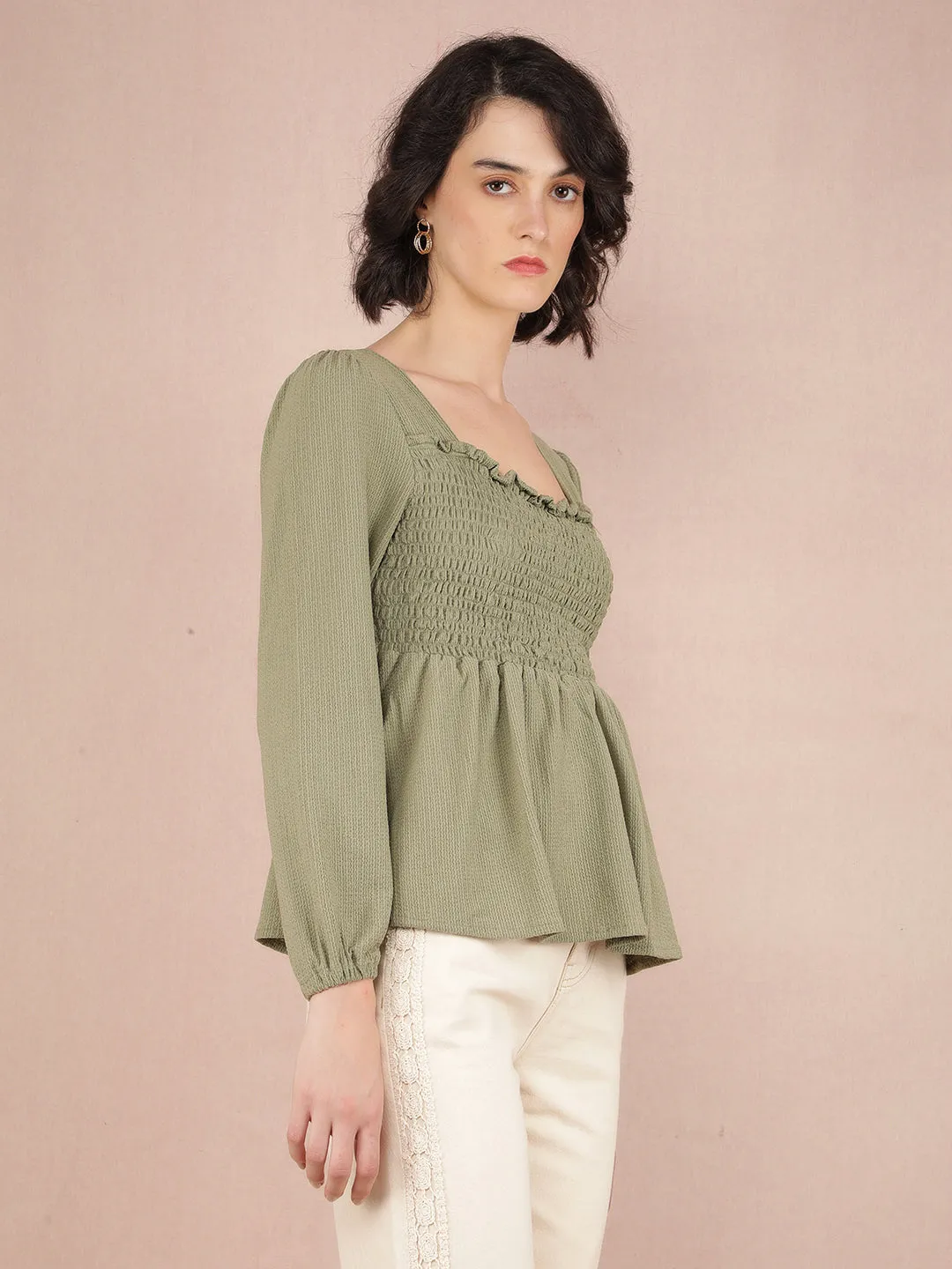 Green Jacquard Top