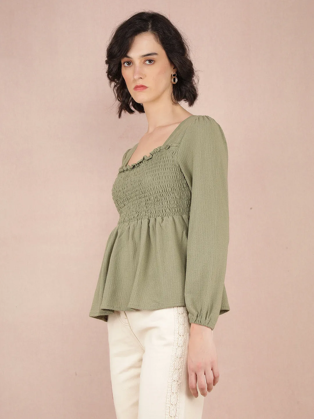 Green Jacquard Top
