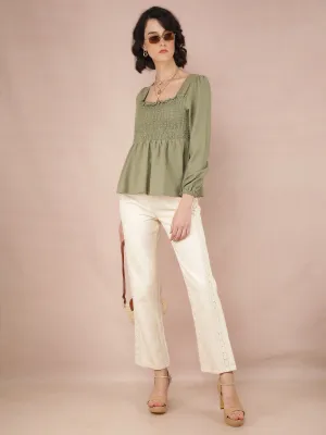 Green Jacquard Top