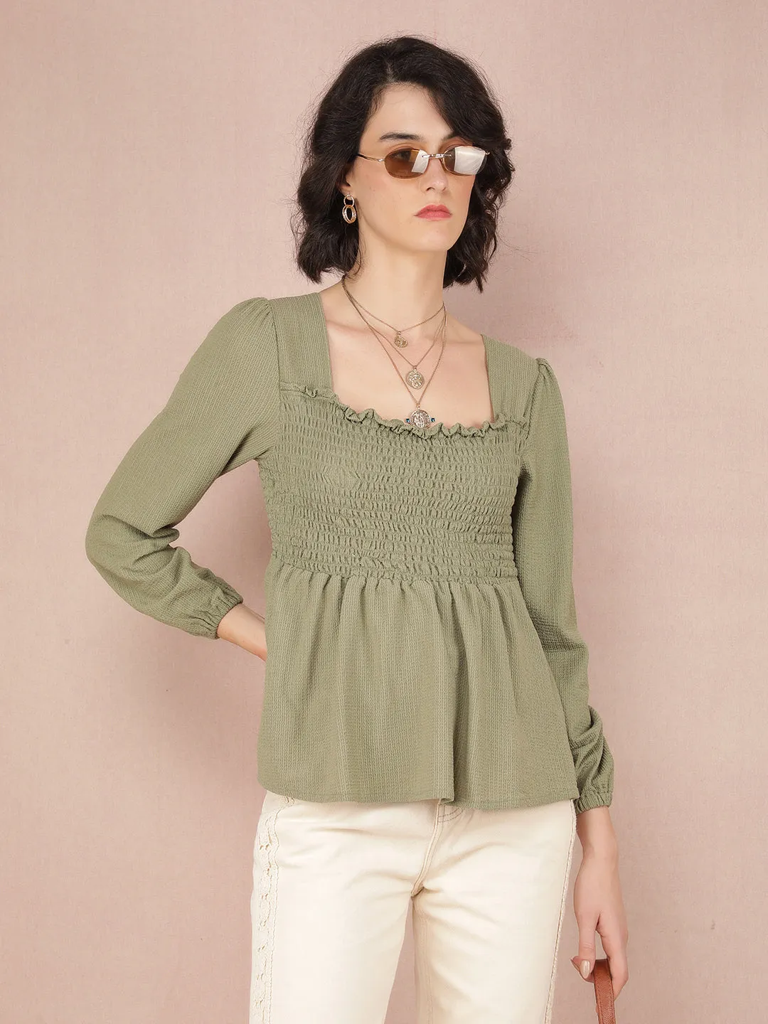 Green Jacquard Top