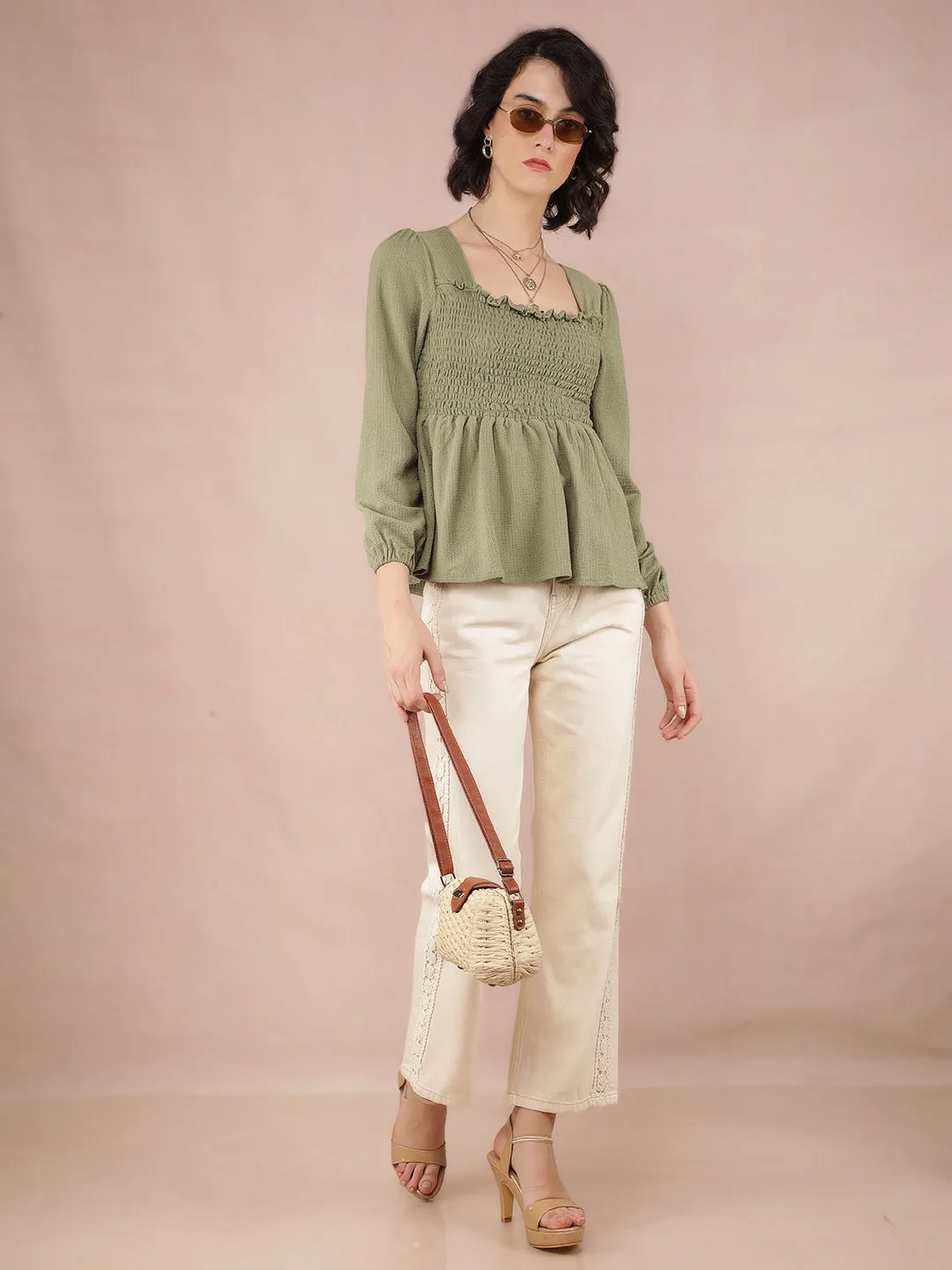 Green Jacquard Top