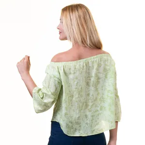 Green Long Sleeve Off the Shoulder Blouse for Women - Going Out Pattern Tops for Ladies