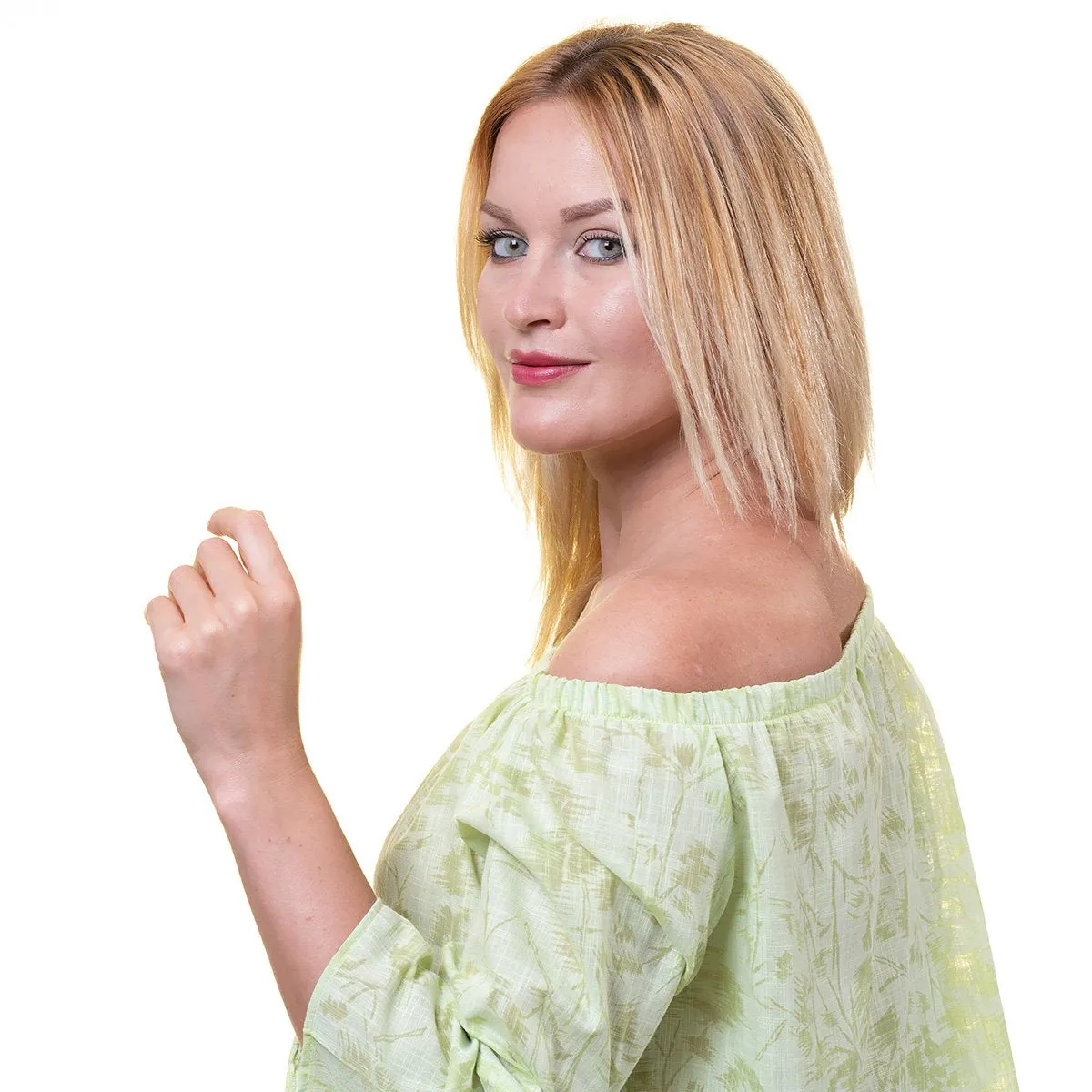 Green Long Sleeve Off the Shoulder Blouse for Women - Going Out Pattern Tops for Ladies