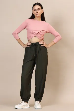 Green Solid Rayon Harem Pants