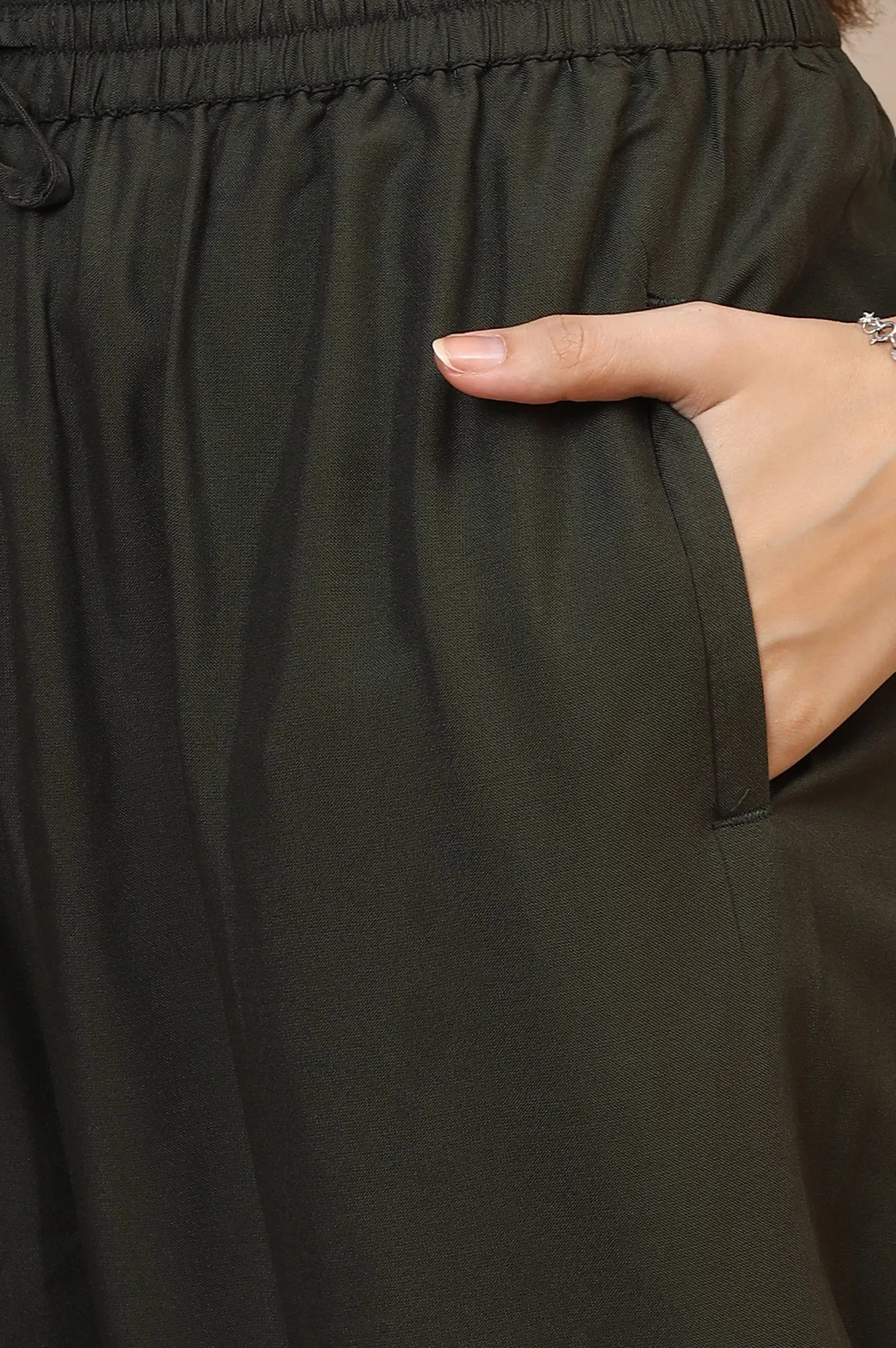 Green Solid Rayon Harem Pants