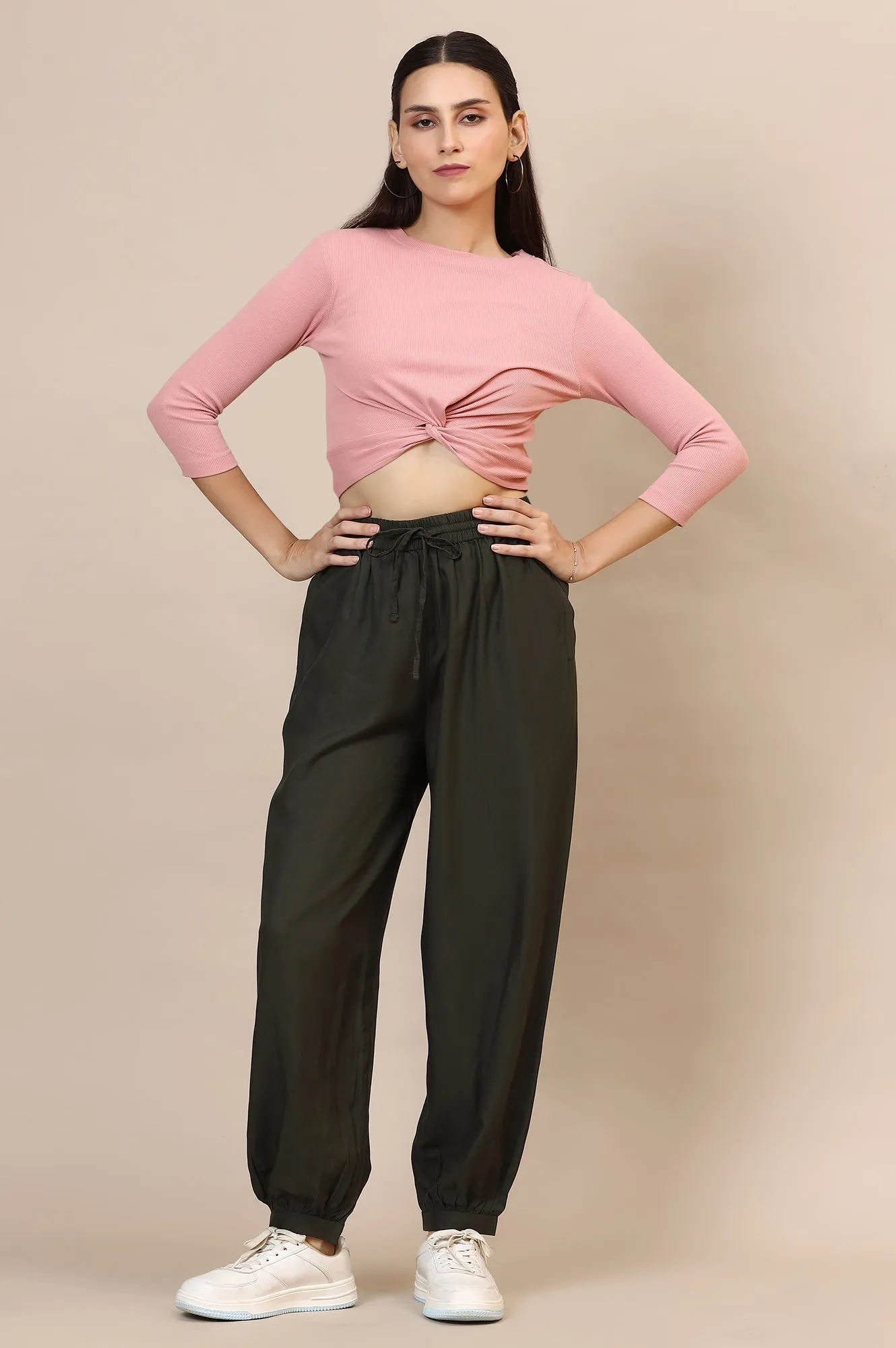 Green Solid Rayon Harem Pants