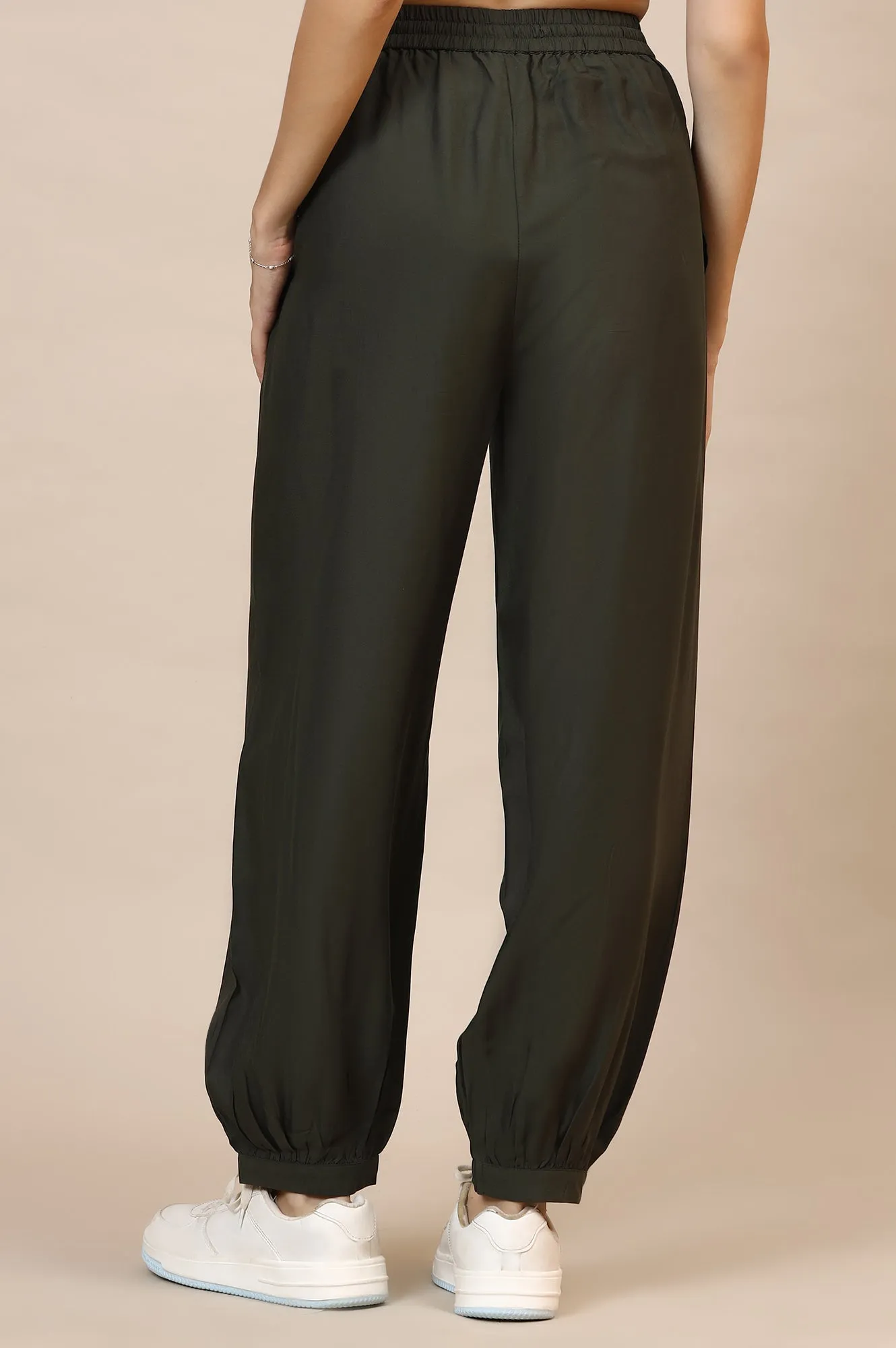 Green Solid Rayon Harem Pants