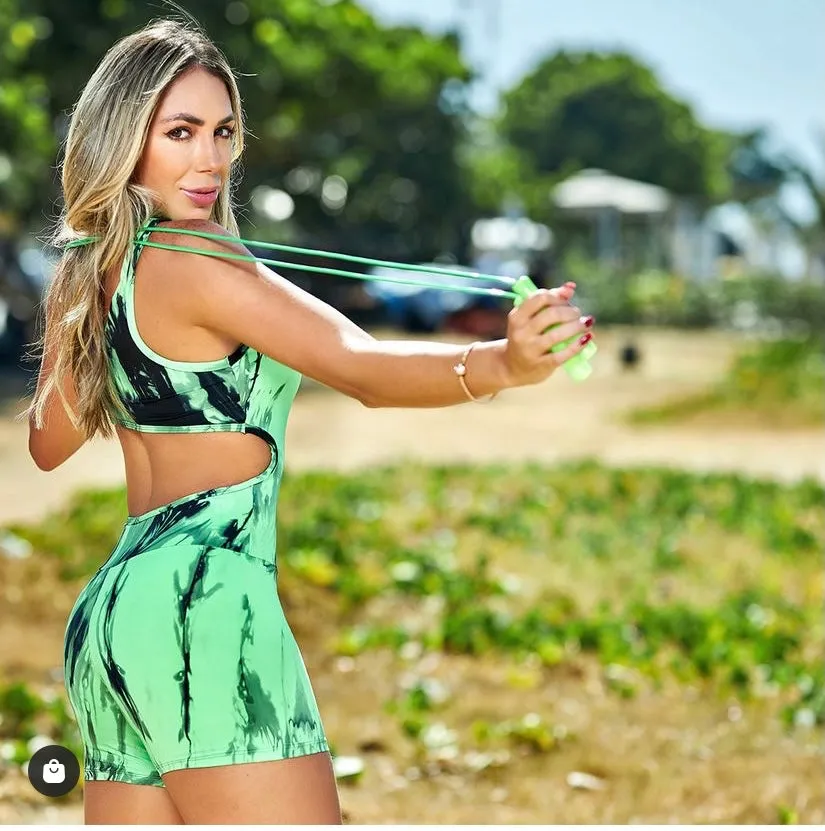 Green Tie-Dye Asymmetrical Bodysuit – One-Shoulder Design, Stretchable Fabric