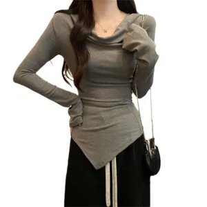 Grey Basic Solid Off-Shoulder Top