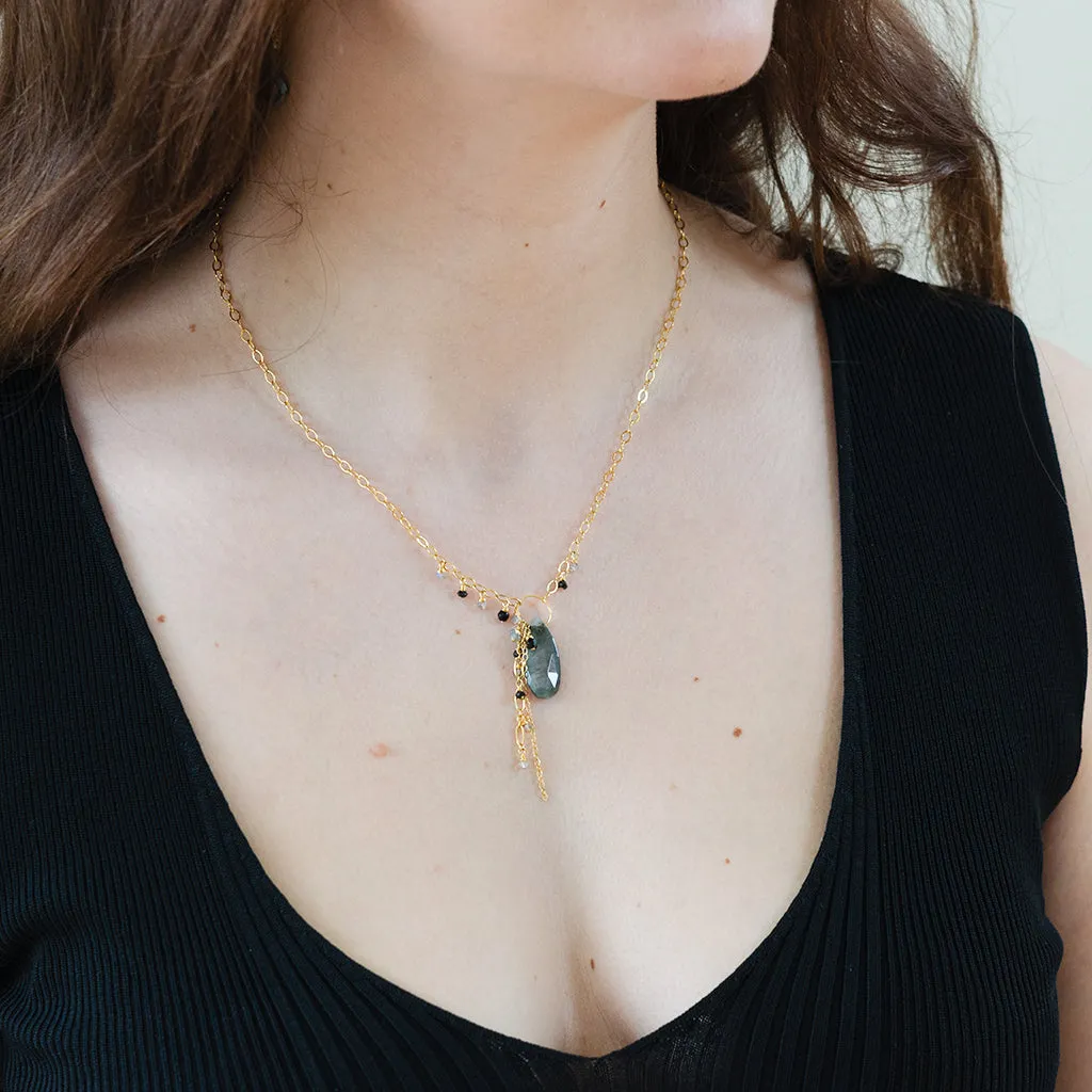 Grey Cat's Eye Gold Necklace