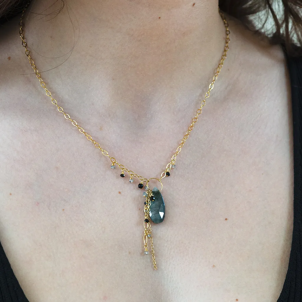 Grey Cat's Eye Gold Necklace