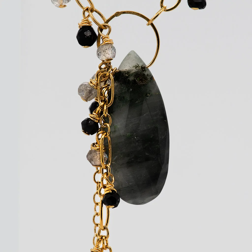 Grey Cat's Eye Gold Necklace