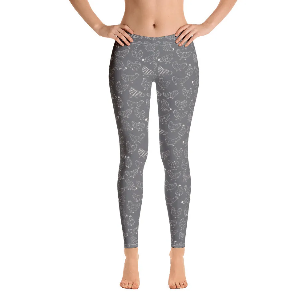 Grey Hen Print Leggings