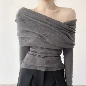 Grey One Shoulder Flat Knit Top