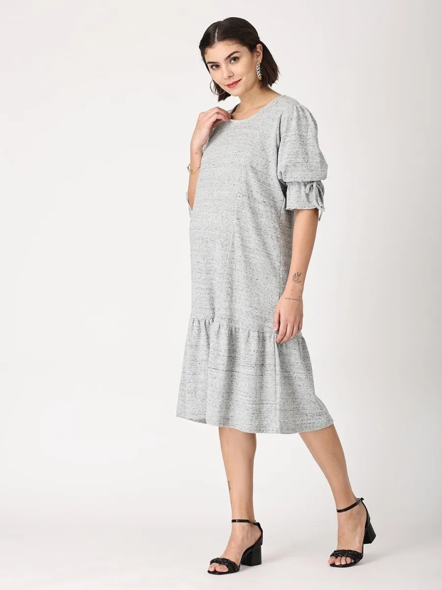 Grey Waffle Maternity Dress with Nursing