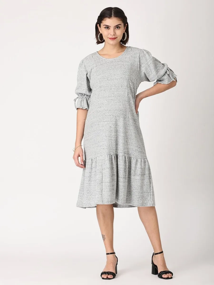 Grey Waffle Maternity Dress with Nursing