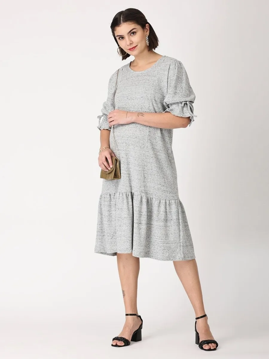 Grey Waffle Maternity Dress with Nursing