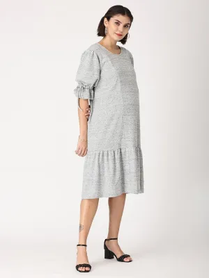 Grey Waffle Maternity Dress with Nursing