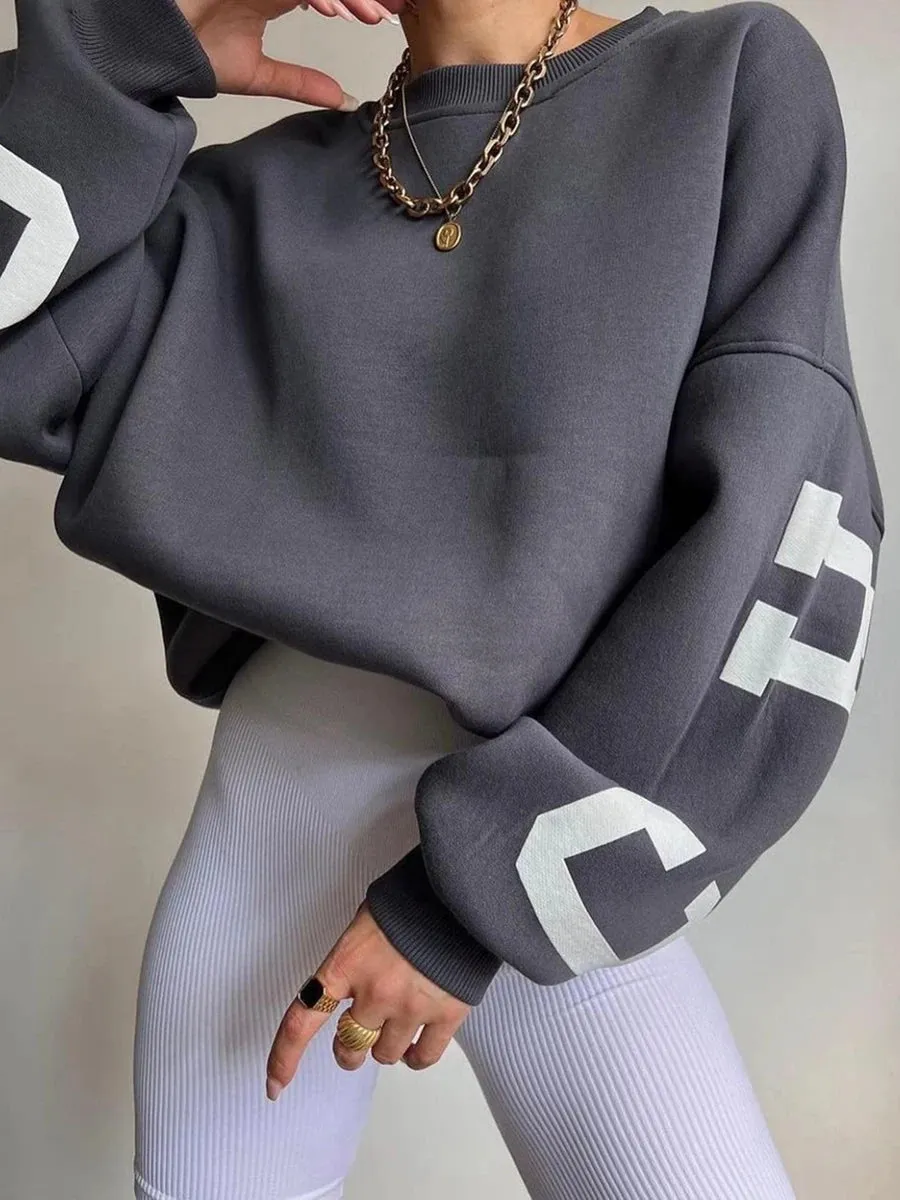Grunge Pullover Letter Print Casual Long Sleeve Tops