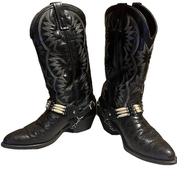 GUC COWBOY BOOTS LEATHER UPPERS VAMP &amp; FOX Vintage Black Sz 8 in men’s /9 women