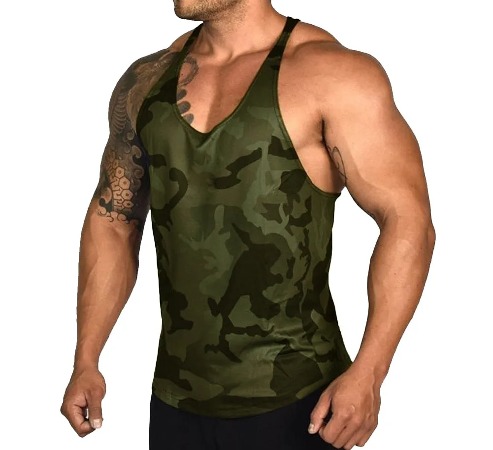 Gym Mens Bodybuilding Camo Sleeveless Single Tank Top Muscle Stringer Athletic Fitness Vest Tops Summer Clothes