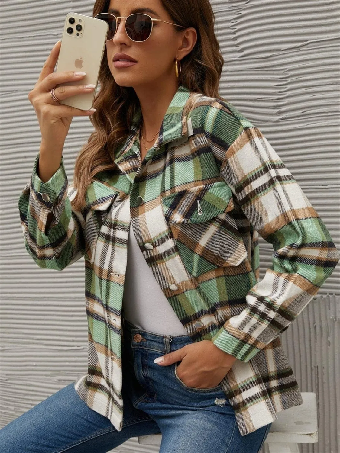 GYPSY - Plaid Long Sleeve Jacket with Collared Neck