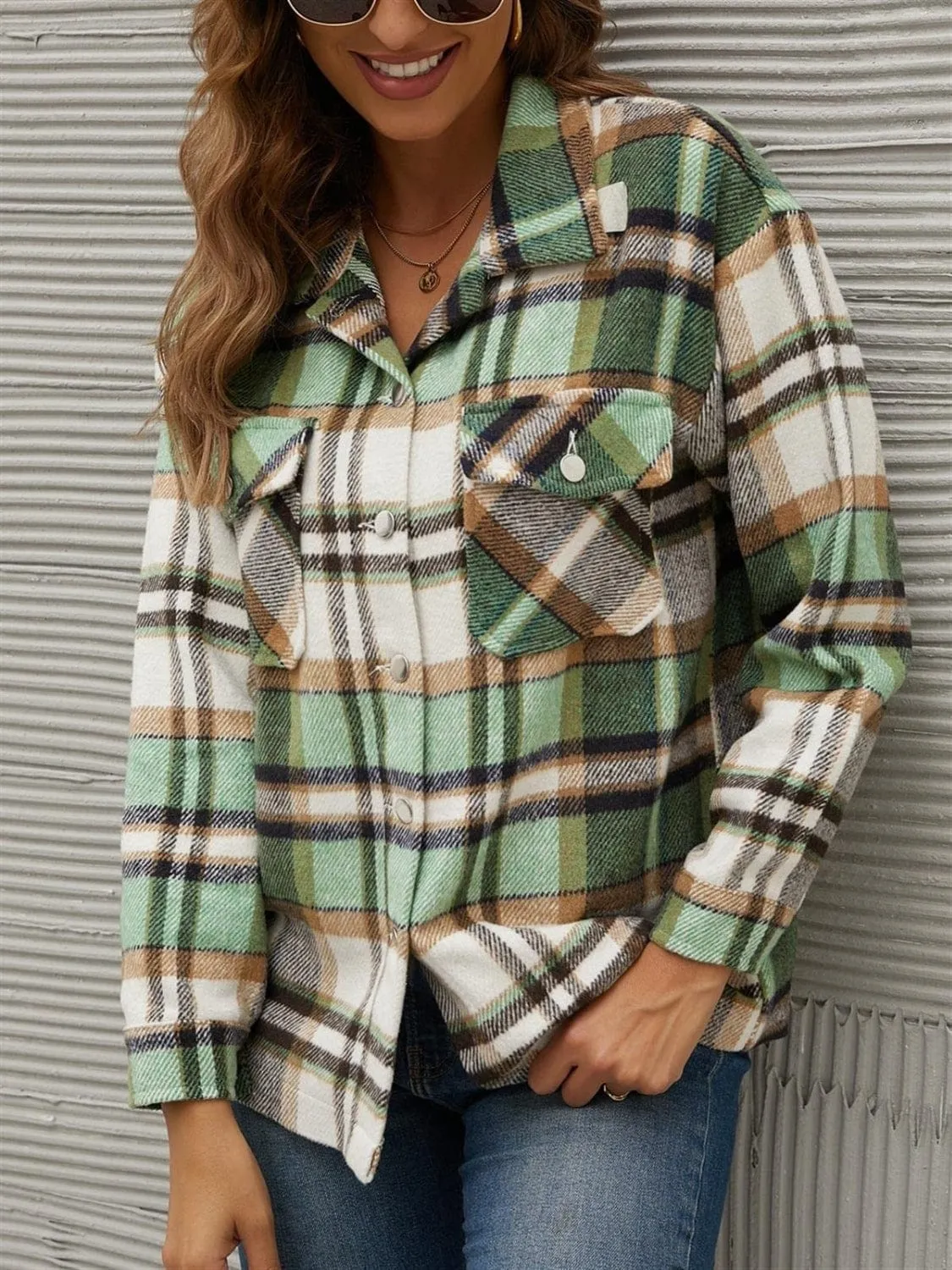 GYPSY - Plaid Long Sleeve Jacket with Collared Neck