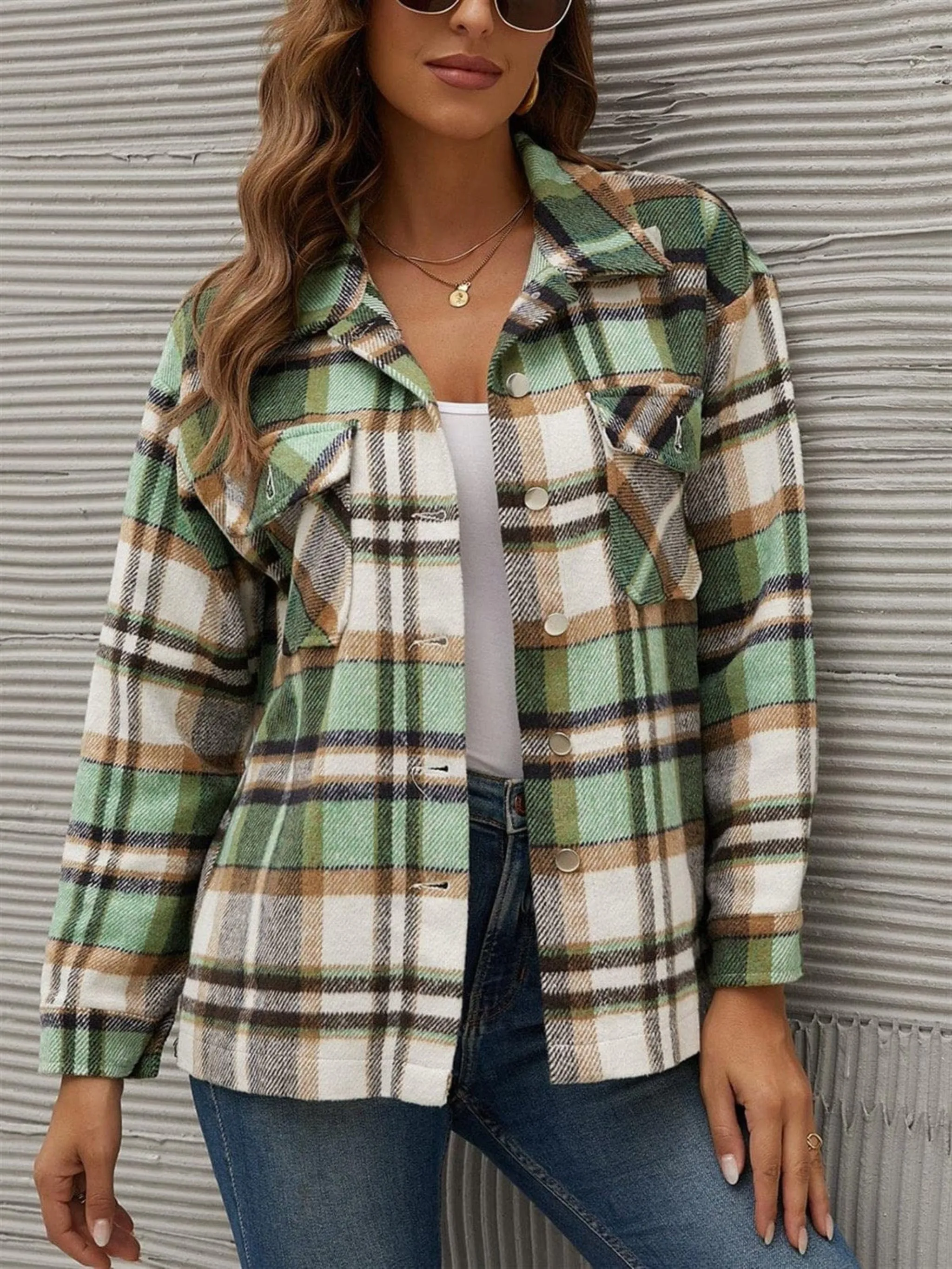 GYPSY - Plaid Long Sleeve Jacket with Collared Neck