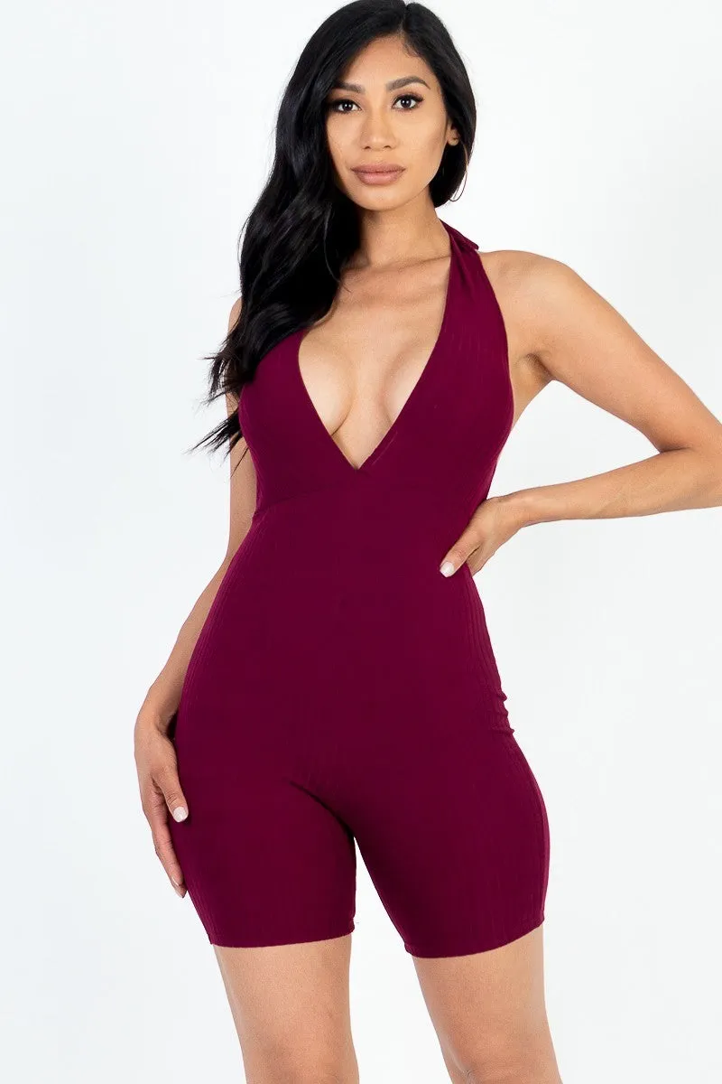 Halter Ribbed Bodycon Romper
