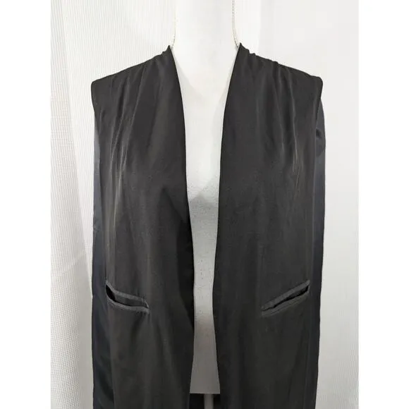 HAODUOYI! FABULOUS DUSTER LENGTH BLACK MICROFIBER VEST JACKET, LINED! SZ 8