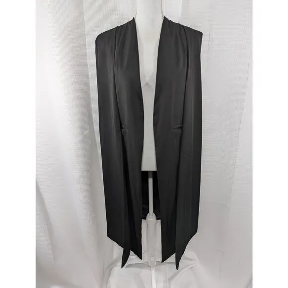 HAODUOYI! FABULOUS DUSTER LENGTH BLACK MICROFIBER VEST JACKET, LINED! SZ 8