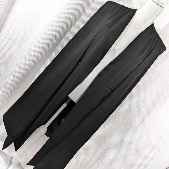 HAODUOYI! FABULOUS DUSTER LENGTH BLACK MICROFIBER VEST JACKET, LINED! SZ 8