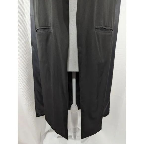 HAODUOYI! FABULOUS DUSTER LENGTH BLACK MICROFIBER VEST JACKET, LINED! SZ 8