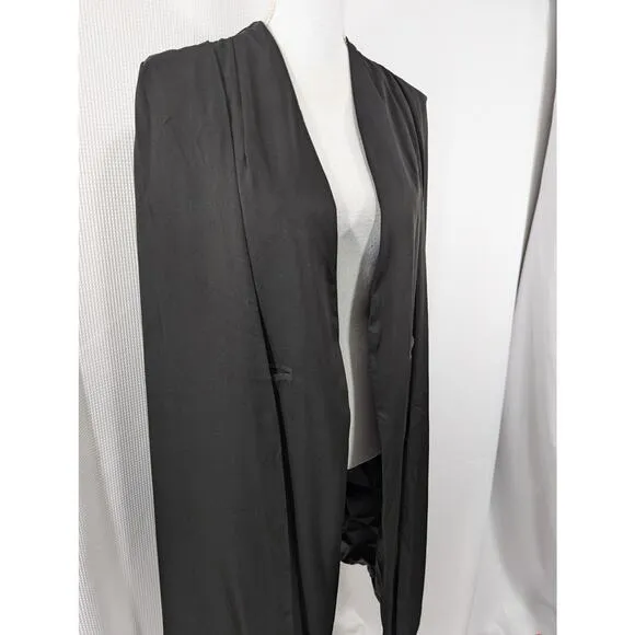 HAODUOYI! FABULOUS DUSTER LENGTH BLACK MICROFIBER VEST JACKET, LINED! SZ 8