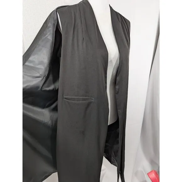 HAODUOYI! FABULOUS DUSTER LENGTH BLACK MICROFIBER VEST JACKET, LINED! SZ 8