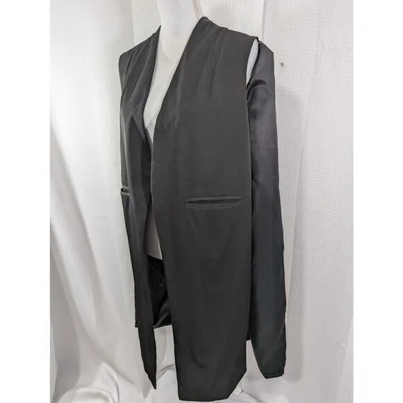 HAODUOYI! FABULOUS DUSTER LENGTH BLACK MICROFIBER VEST JACKET, LINED! SZ 8