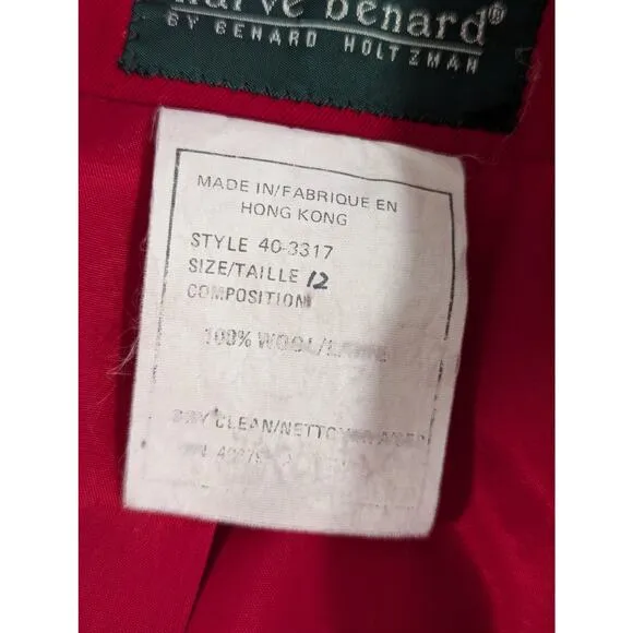 HARVE BENARD! 100% WOOL! ULTRA ROUGE RED DOUBLE BREASTED SKIRT SUIT, SET! SZ 12