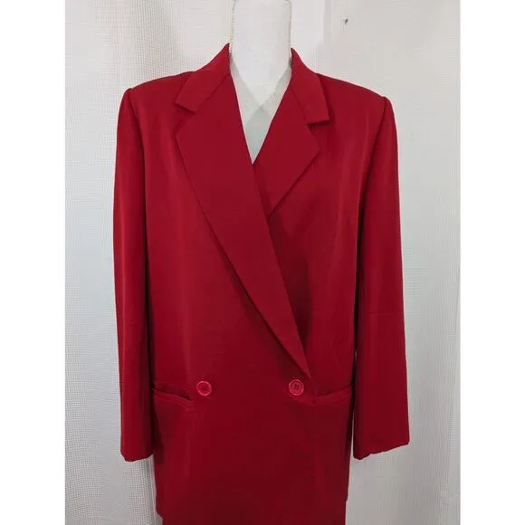 HARVE BENARD! 100% WOOL! ULTRA ROUGE RED DOUBLE BREASTED SKIRT SUIT, SET! SZ 12