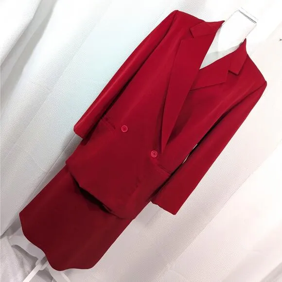 HARVE BENARD! 100% WOOL! ULTRA ROUGE RED DOUBLE BREASTED SKIRT SUIT, SET! SZ 12